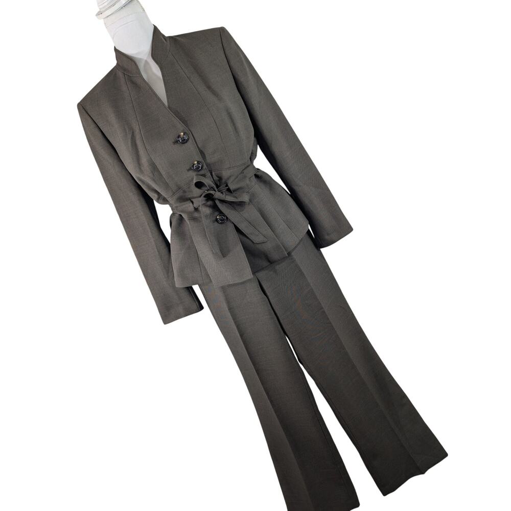 KASPER! STUNNING COCOA BROWN 2 PC PANTS, JACKET BELTED WAIST SUIT, SET! SIZE 8P